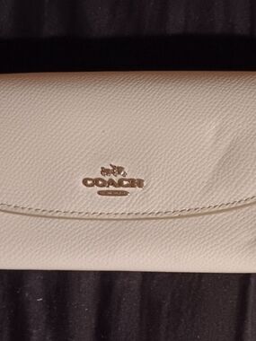 Coach White & Blue Floral Leather Wallet with Gold Logo Emblem